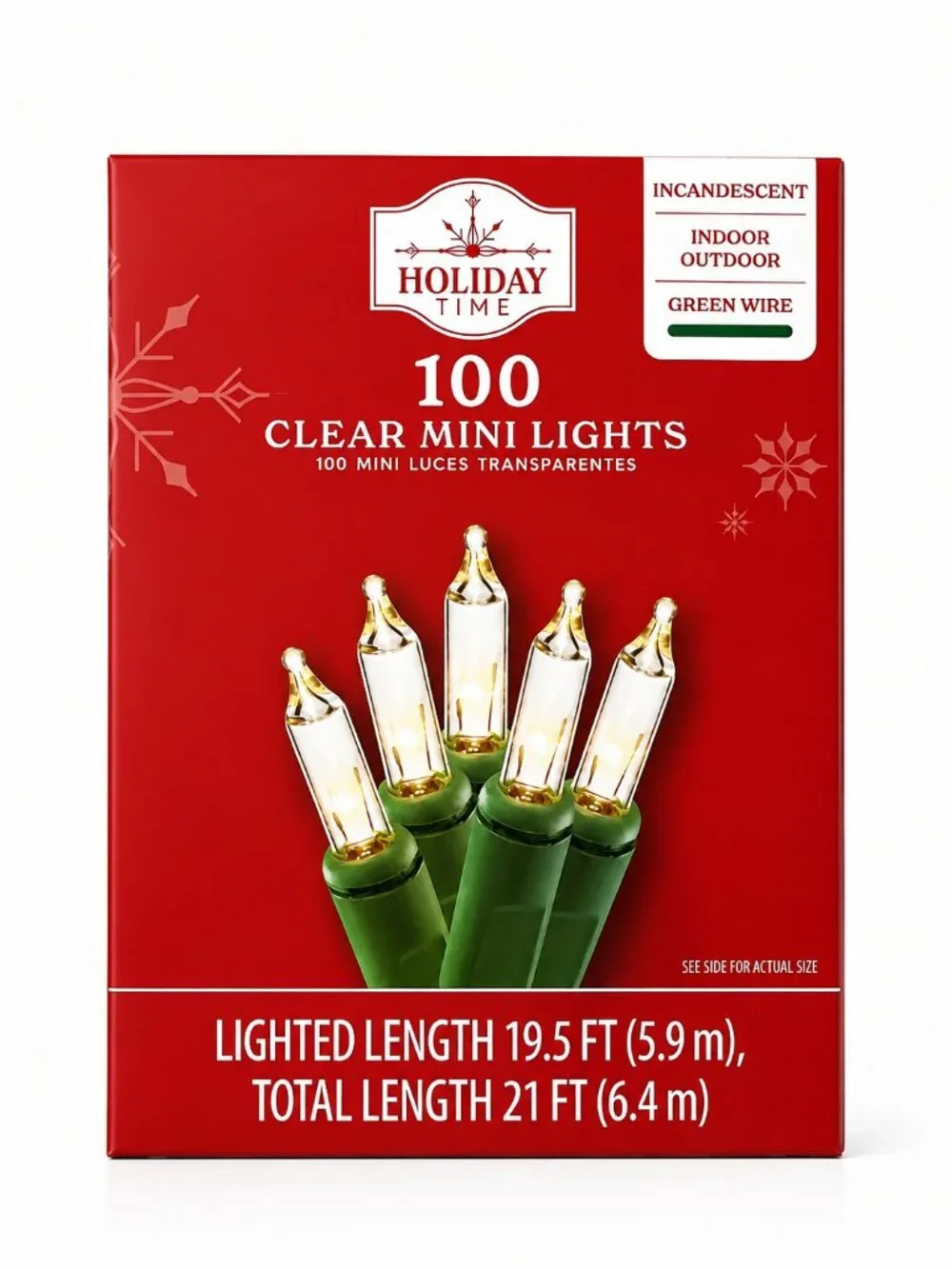 Holiday Time 100 Clear Mini Christmas Lights Indoor Outdoor Green Wire 19.5ft